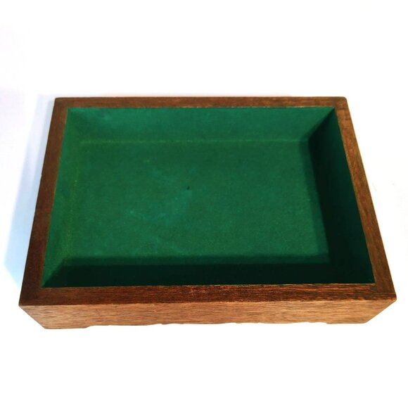 Vintage Solid Wood Jewelry Trinket Box With Green Velvet Lining Signed Pasquini - Picture 3 of 9